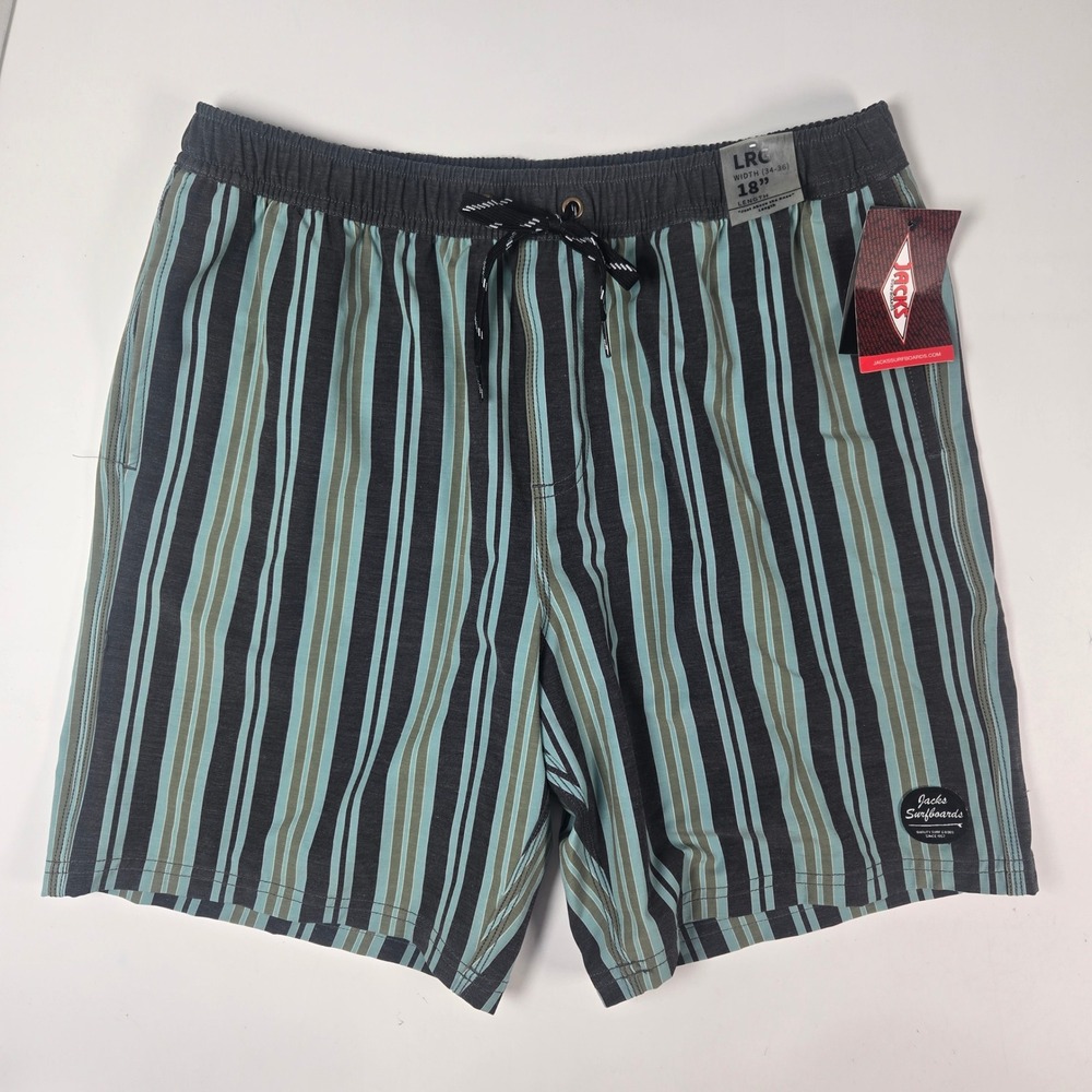 Jack's Surfboards Board Shorts Mens Large Swim Trunks Striped Hybrid 18" Yachty‎